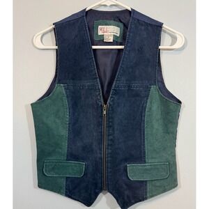 Milano Design Group Greeb Blue Women aleather And Suede Vest Size Medium EUC